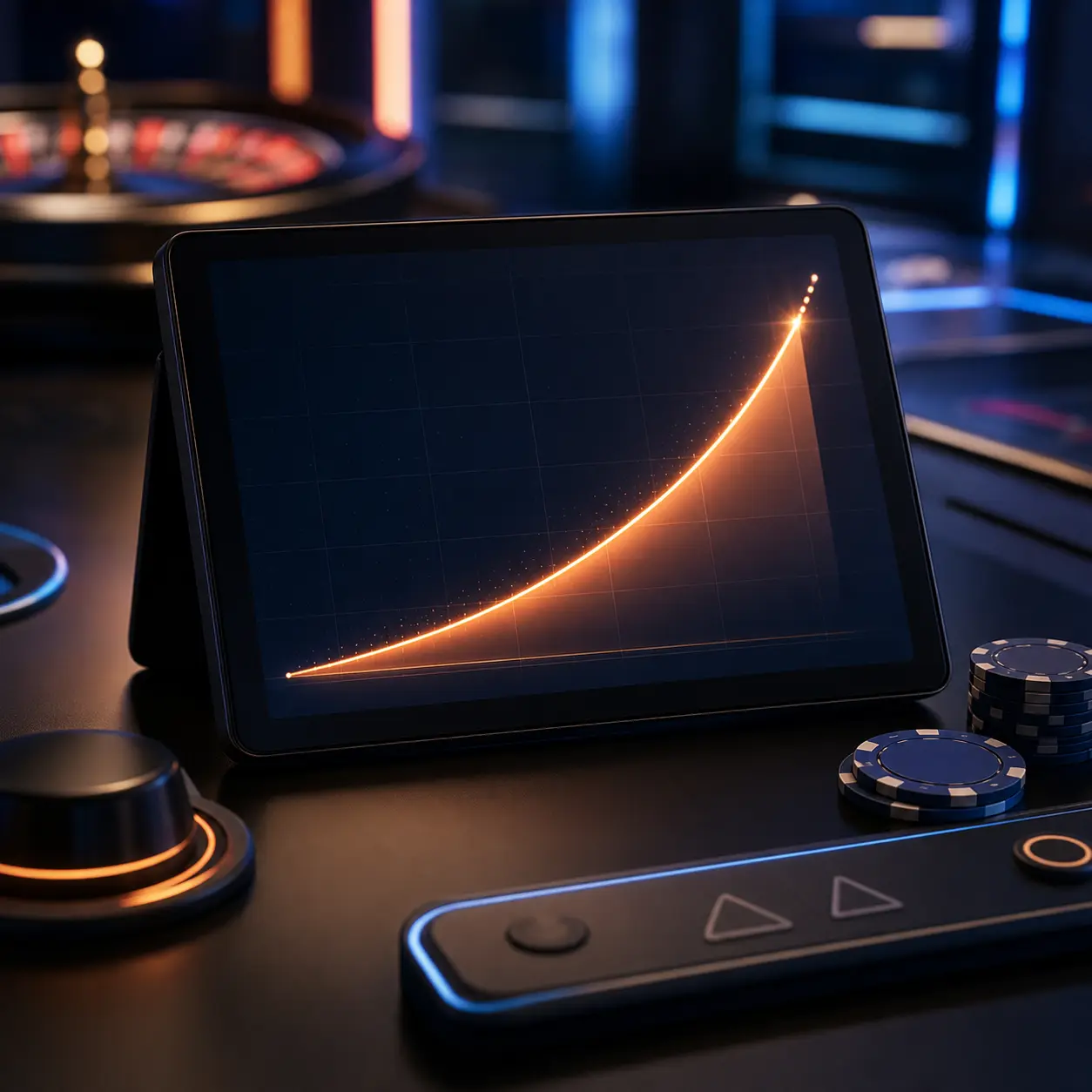 Foto realistica editoriale di interfaccia crash games senza testo