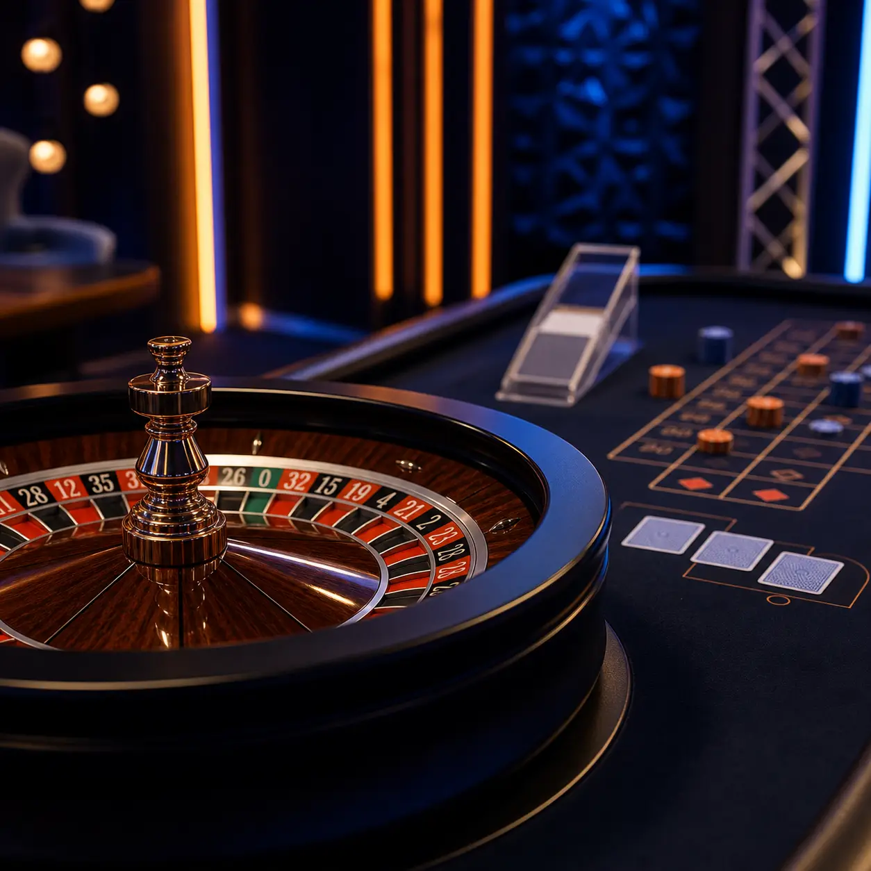Foto realistica editoriale di tavolo live casino senza persone
